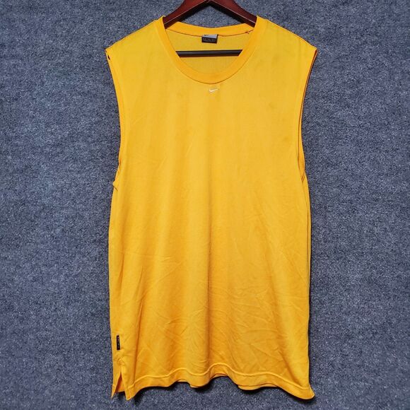 Vintage Nike Shirt Mens Large Yellow Mesh Tank Top Center Swoosh Silver Tag Y2K - Picture 2 of 12